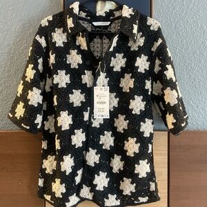 Zara man Black and White Patterned Button Down Shirt